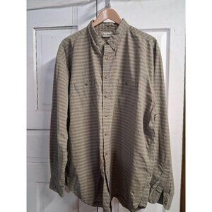 L.L. Bean Mens XXL Green Stripe Button-Up Shirt 100% Cotton Casual Long Sleeve